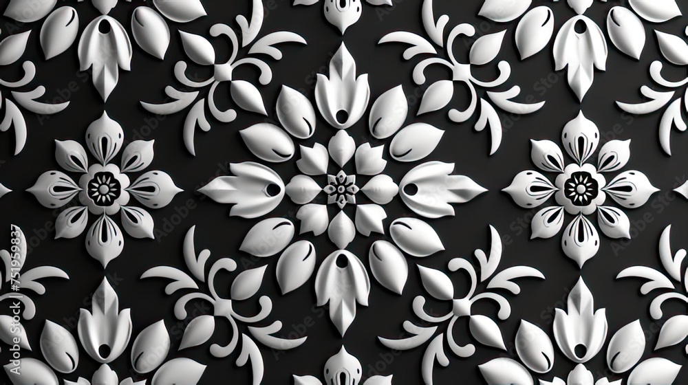 black and white Arabic flower pattern for Ramadan
