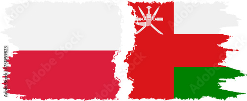 Oman and Poland grunge flags connection vector