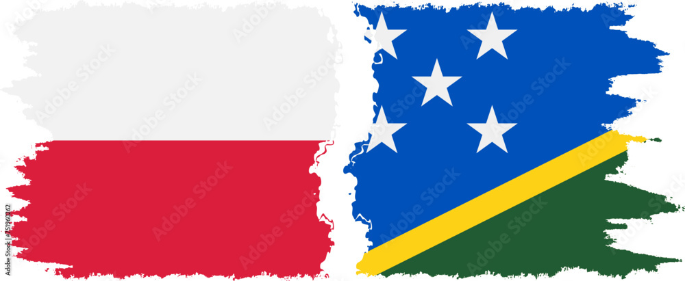 Solomon Islands and Poland grunge flags connection vector Solomon Islands and Poland grunge flags connection vector