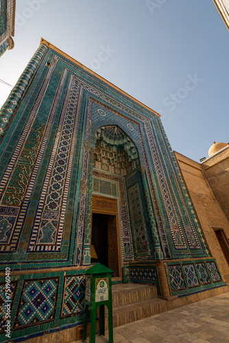 Beautiful Historical cemetery of Shahi Zinda entry with finely decorated mosaic