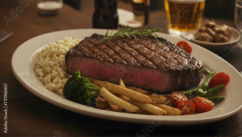 Steak with fries and risotto