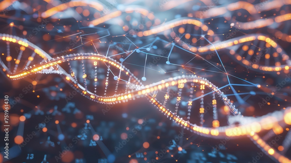 Digitized DNA molecule. A detailed image of a digitized DNA molecule, highlighting the elegance and complexity of its structure as the carrier of genetic instructions. Digitized DNA molecule. A detailed image of a digitized DNA molecule, highlighting the elegance and complexity of its structure as the carrier of genetic instructions.