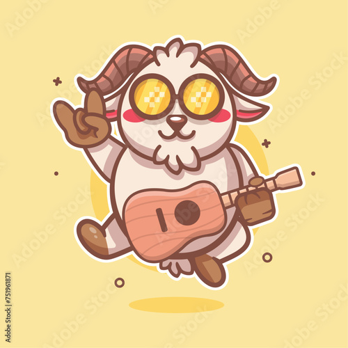 cool goat animal character mascot playing guitar isolated cartoon