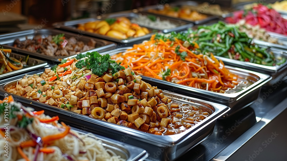 An appetizing spread of Thai dishes featuring vibrant vegetables and savory flavors beautifully presented, ready to entice any food lover. An appetizing spread of Thai dishes featuring vibrant vegetables and savory flavors beautifully presented, ready to entice any food lover.