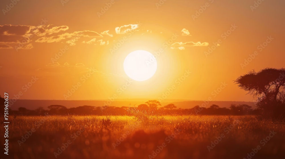 Closeup sunset with big sun and cloudless sky. Morning light. Closeup sunset with big sun and cloudless sky. Morning light.