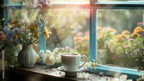 Scene of a coffe and butterflies animation video looping motion