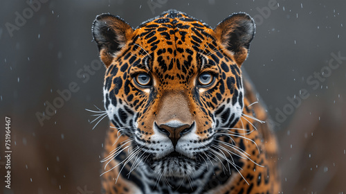 Close-Up Portrait of a Jaguar in Rain