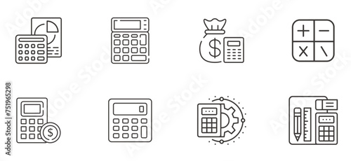 Simple Set of Calculation Related Vector Line Icons.