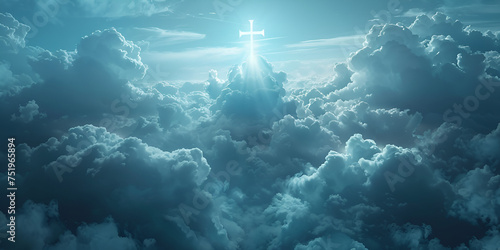 Gate to heaven heavenly gate entrance path light at the end of the tunnel after death religion Christianity in the sky in the clouds.AI Generative