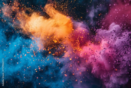 Artistic capture of a vivid and dynamic explosion of Holi color powder in motion.