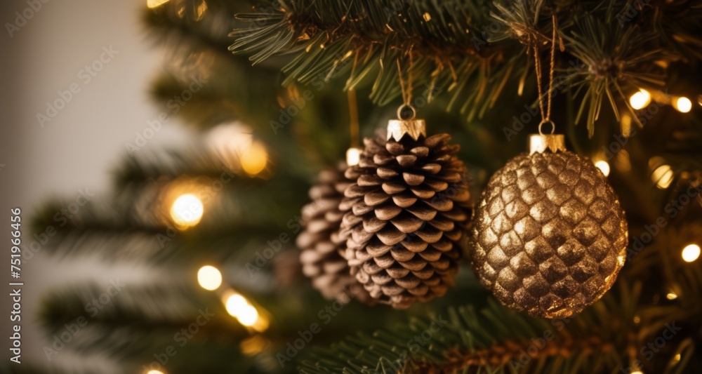 Enchanting Christmas tree adorned with pine cones and twinkling lights Enchanting Christmas tree adorned with pine cones and twinkling lights