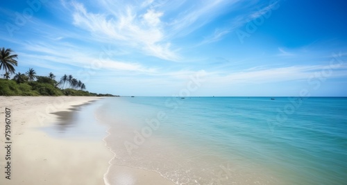  Tranquil beach day under a clear blue sky © vivekFx