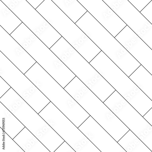 Parquet diagonal seamless pattern. Boards, tiles abstract texture. Monochrome, black outline on white. Rectangles. Seamless pattern with editable stroke. Background for decor.