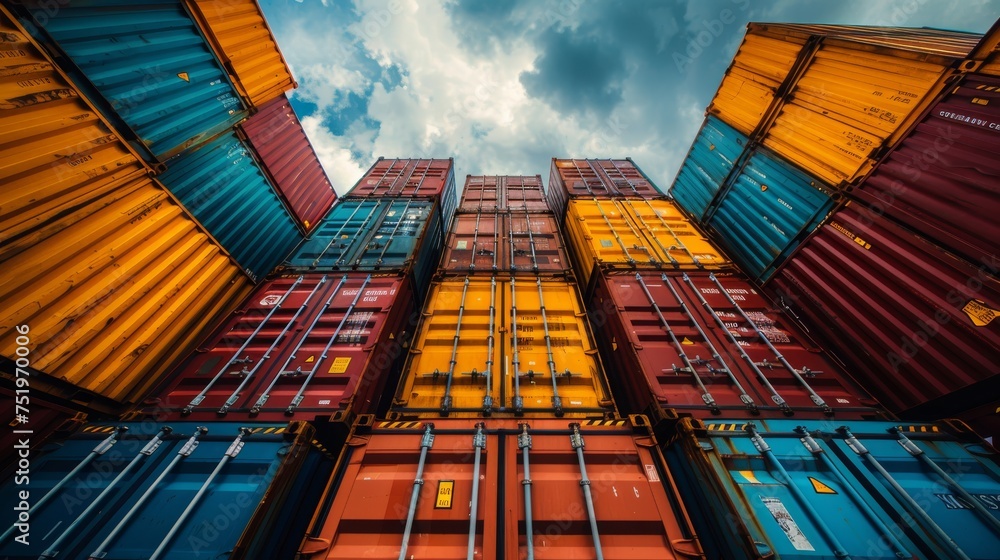 Fototapeta premium Logistics and transportation of cargo container ship and cargo plane with crane bridge working in shipyard