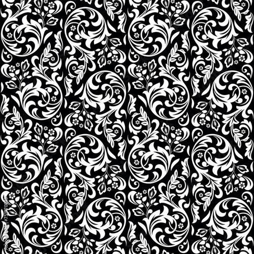 Flower pattern. Seamless white and black ornament. Graphic vector background. Ornament for fabric  wallpaper  packaging