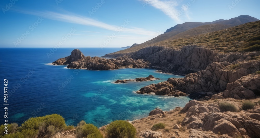  Serene coastal landscape with azure waters and rugged cliffs