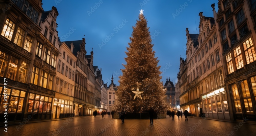 Merry Christmas! A festive city square illuminated by a grand Christmas tree