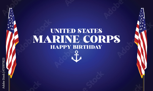 United States Marine Corps Happy Birthday Stylish Text With Usa Flag Design