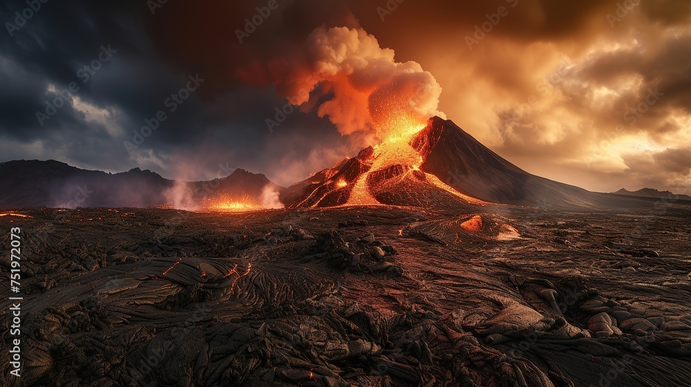 Scene mountain volcano eruption