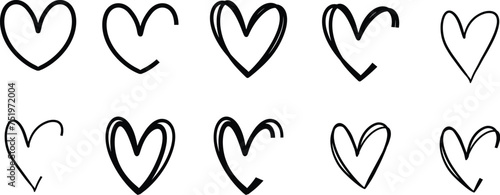 Heart doodles set. Hand drawn hearts collection. Romance and love illustrations. © artdee2554