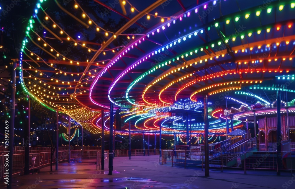 Vibrant Midway Lights Create a lively artwork that captures the shimmering beauty of the colorful lights adorning the amusement parks midway