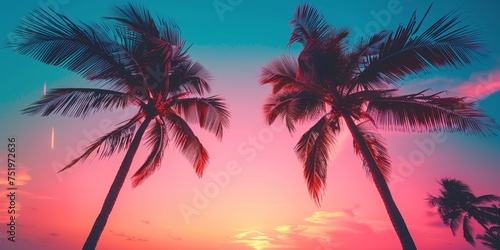 Palm trees and 80s retro neon lights tropical sunset with a vintage Miami feel © Shutter2U