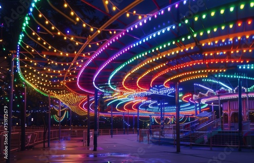 Vibrant Midway Lights Create a lively artwork that captures the shimmering beauty of the colorful lights adorning the amusement parks midway © Shutter2U