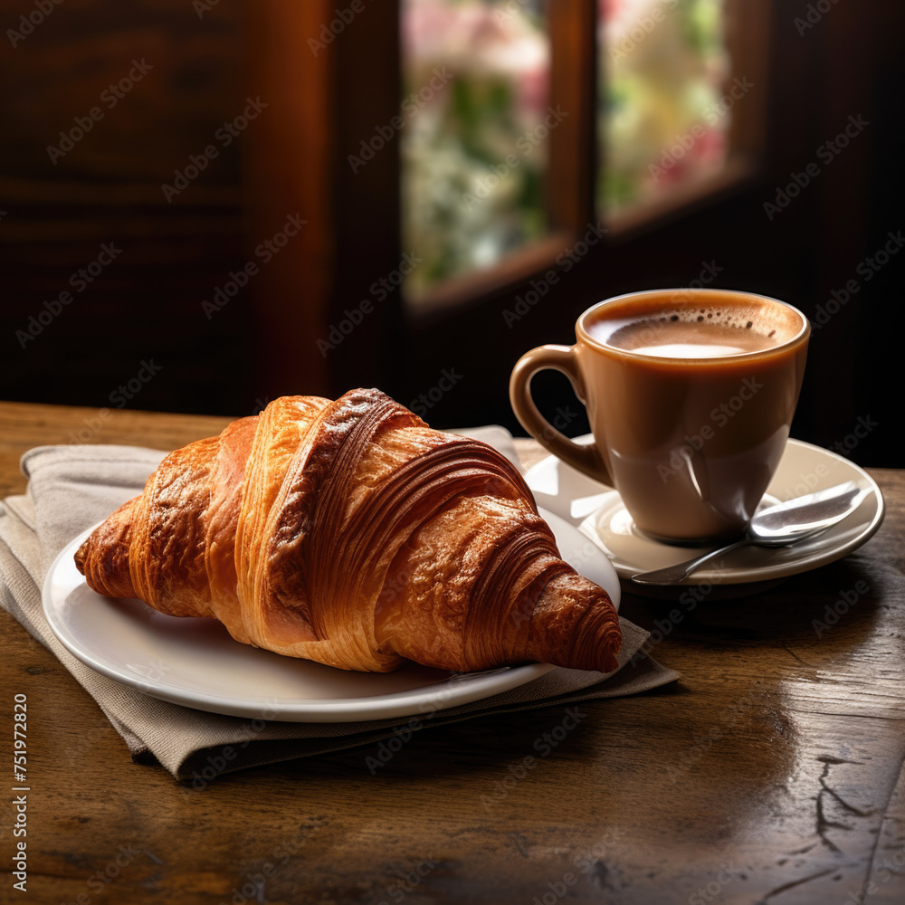 Professional photography French croissant and coffee Professional photography French croissant and coffee