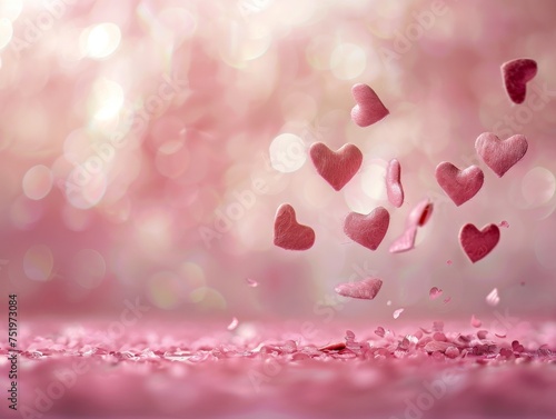 Pastel hearts levitating on a blush surface exuding warmth and love