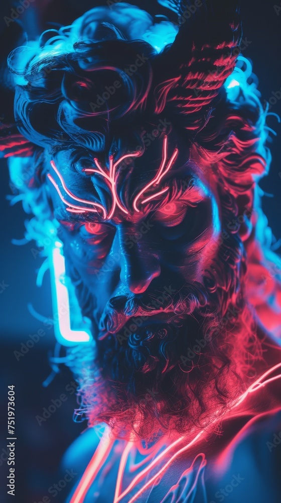 Obraz premium A neon fueled representation of Hades ruler of the underworld in Greek mythology