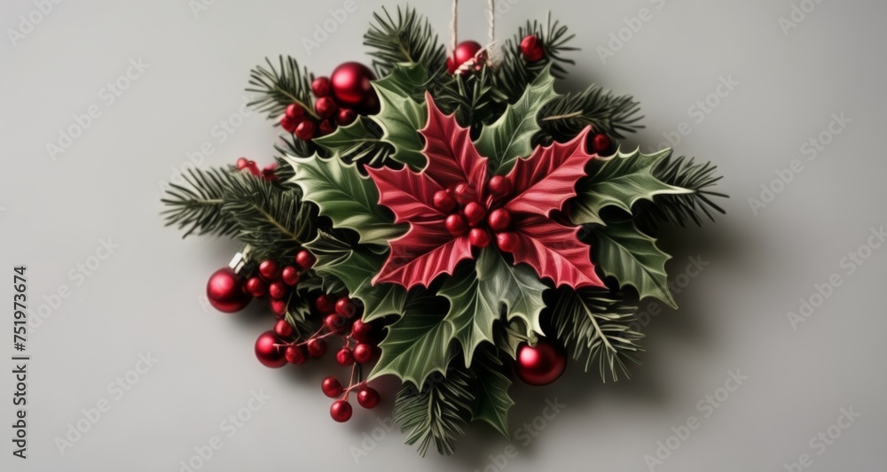  Elegant Christmas wreath with red berries and leaves