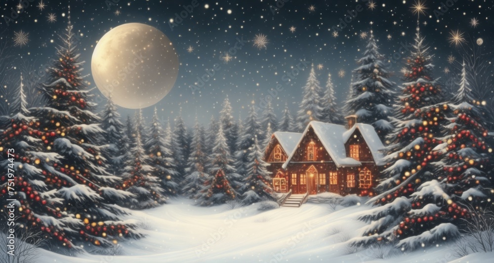 Naklejka premium Cozy Christmas Eve in a Winter Wonderland