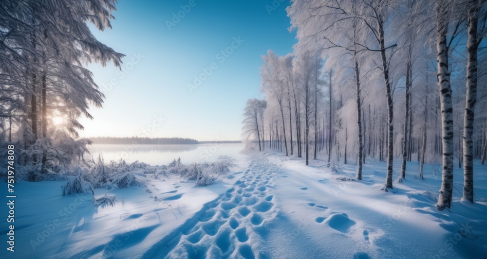 Obraz premium Snowy serenity - A tranquil winter forest path