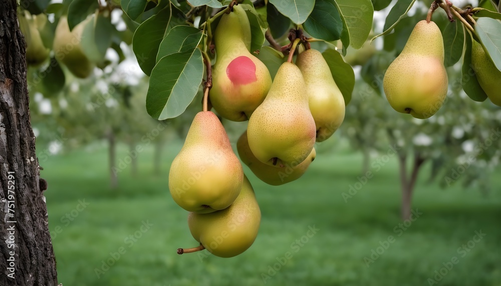 A bunch of pears hanging from a tree pears fruit A bunch of pears hanging from a tree pears fruit