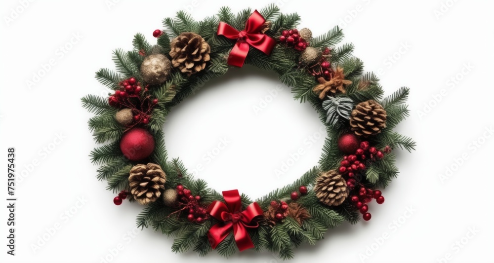 Elegant Christmas wreath with festive red accents Elegant Christmas wreath with festive red accents