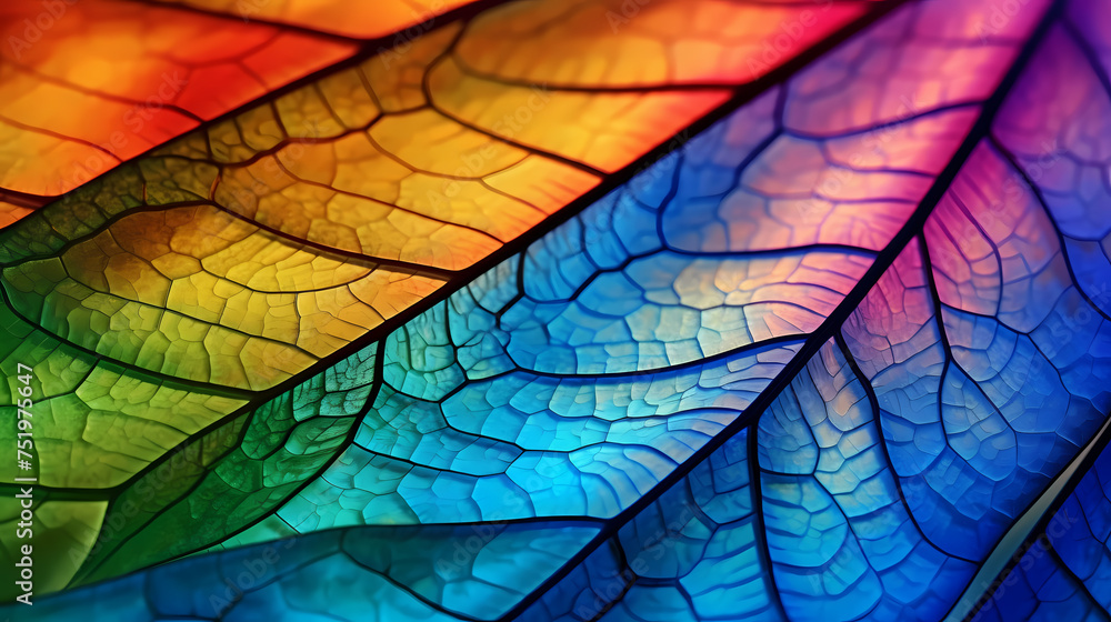 Obraz premium Psychedelic dragonfly wings under microscope colorful abstract texture