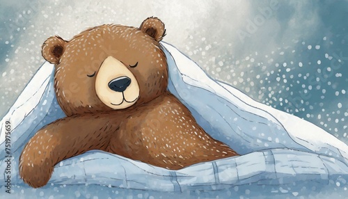 ベッドでリラックスする熊のイラスト