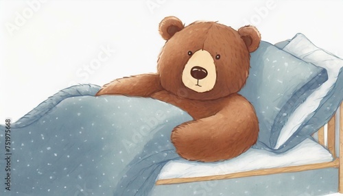 ベッドでリラックスする熊のイラスト
