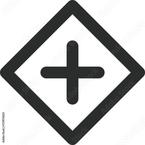 ミニ標識の線画単品イラスト　十形道路交差点あり