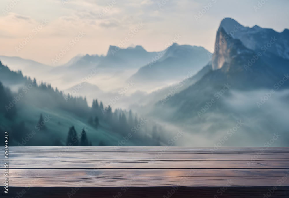 Misty mountain landscape with serene lake in the foreground and forested hills under a soft morning light. Misty mountain landscape with serene lake in the foreground and forested hills under a soft morning light.