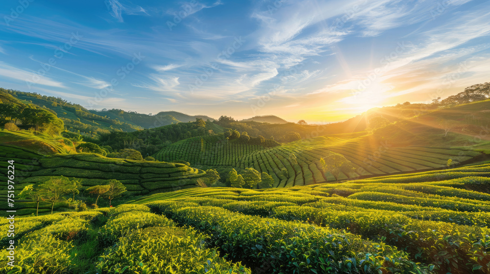Beautiful view of green tea plantations