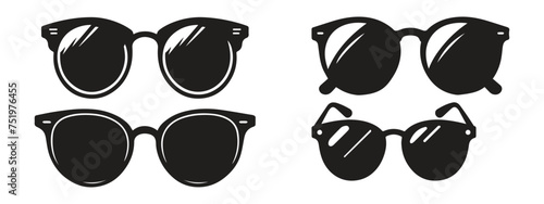 black sunglasses set. Sunglasses icon vector illustration. Black sunglass, men's glasses silhouette