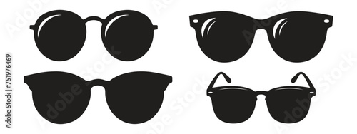 black sunglasses set. Sunglasses icon vector illustration. Black sunglass, men's glasses silhouette