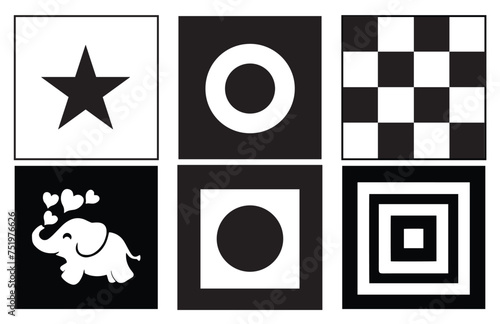 Infant Visual Stimulation Patterns, Black and white flash card with high contrast for baby vector
