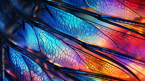 Psychedelic dragonfly wings under microscope colorful abstract texture