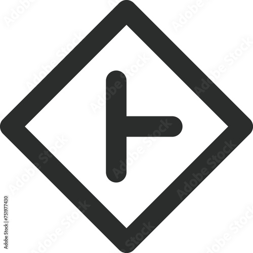 ミニ標識の線画単品イラスト　├形道路交差点あり