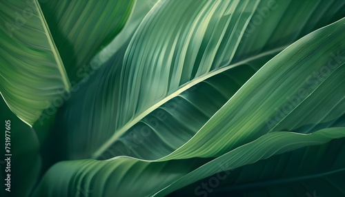 Close-up view, Smooth color tone of curved green leaf's texture