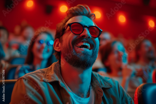 man laughing joyfully at the cinema