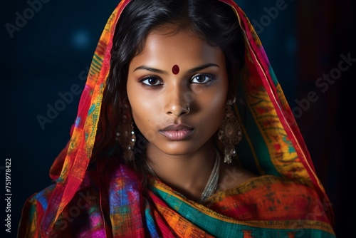 Dalit woman in her early 20s, her attire modest but colorful, reflecting the vibrant spirit despite the challenges faced by women in the Dalit community. Her expression is one of det © Hanna Haradzetska