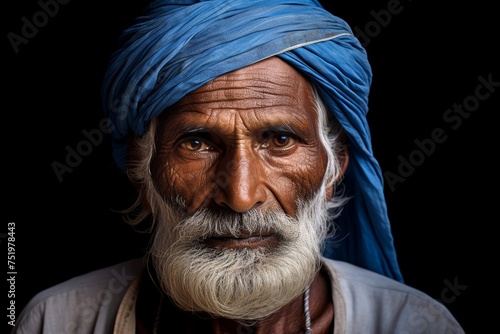 An elderly Dalit man, also in his 70s, his posture dignified despite the years of labor and struggle evident in his hands and face. Dressed in simple traditional clothing, his gaze reflects 